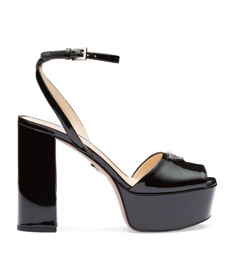 prada black patent sandals|Prada patent leather platform sandals.